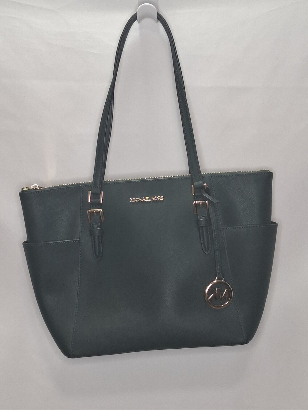 Michael Kors Charlotte Large Top Zip Tote Saffiano Leather Racing Green NWT